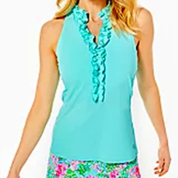 Lilly Pulitzer XL Lakelyn Ruffle Bra Polo SURF BLUE - Picture 1 of 4